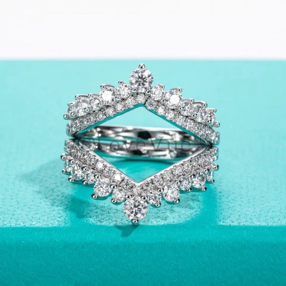 Jewelry - Elegant Diamond Moissanite Chevron Ring Band Enhancer